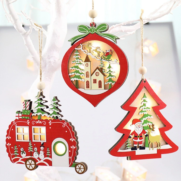 Christmas Wooden LED Lighted Pendant Star Christmas Tree Shape Light Decoation