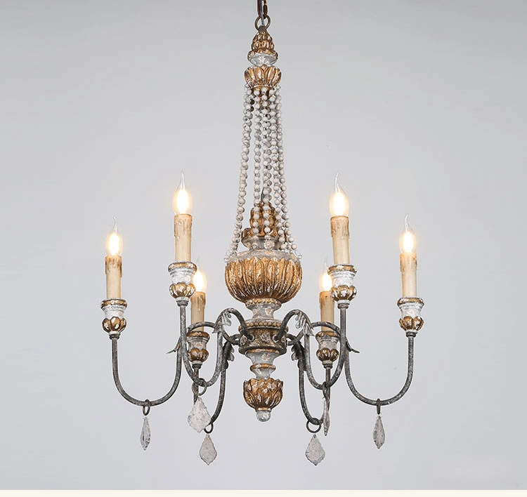 Wood Candelabra Chandelier Pendant Lamp 6 Lights (WH-CI-61)