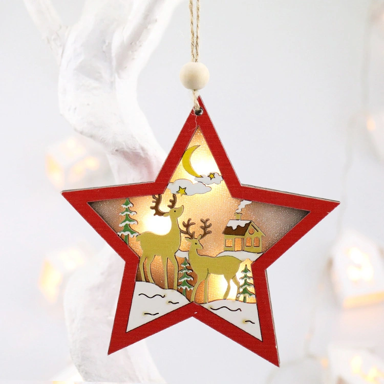 Christmas Wooden LED Lighted Pendant Star Christmas Tree Shape Light Decoation