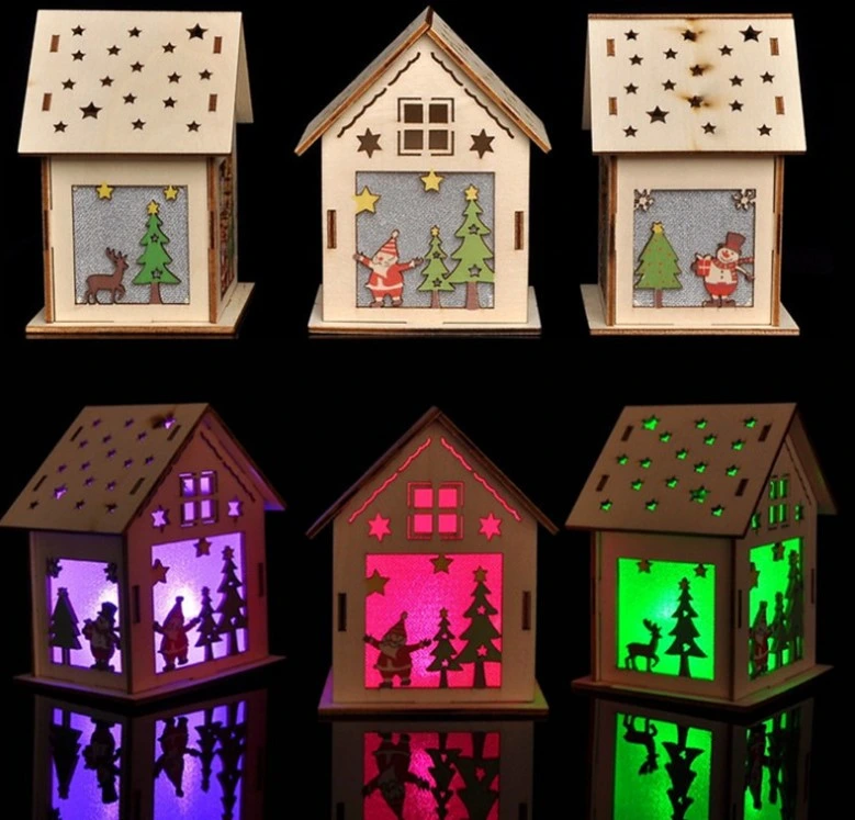 Decoration Christmas Wooden Cabin LED Light Santa Claus Party Decorative Ornaments