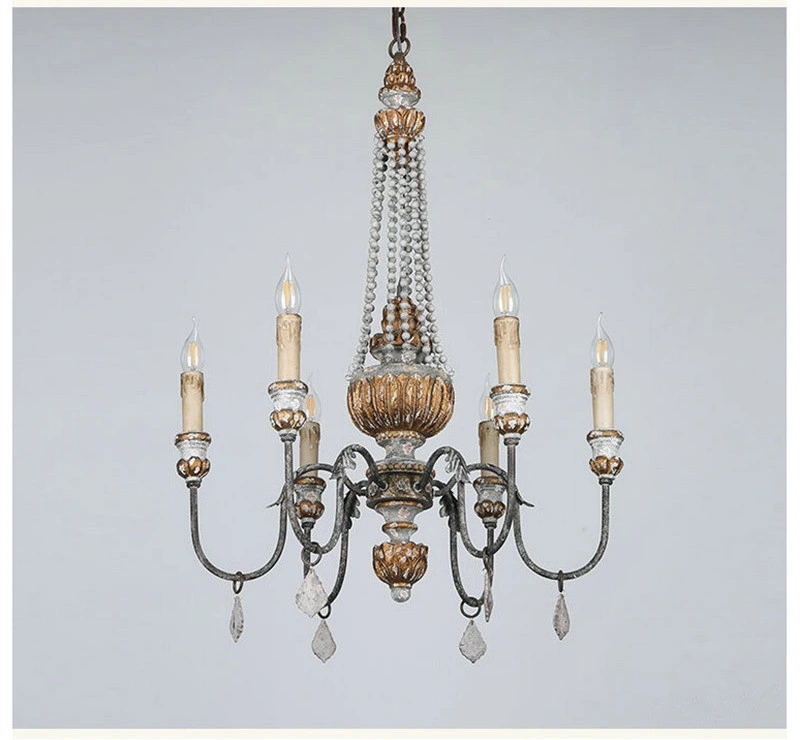 Wood Candelabra Chandelier Pendant Lamp 6 Lights (WH-CI-61)